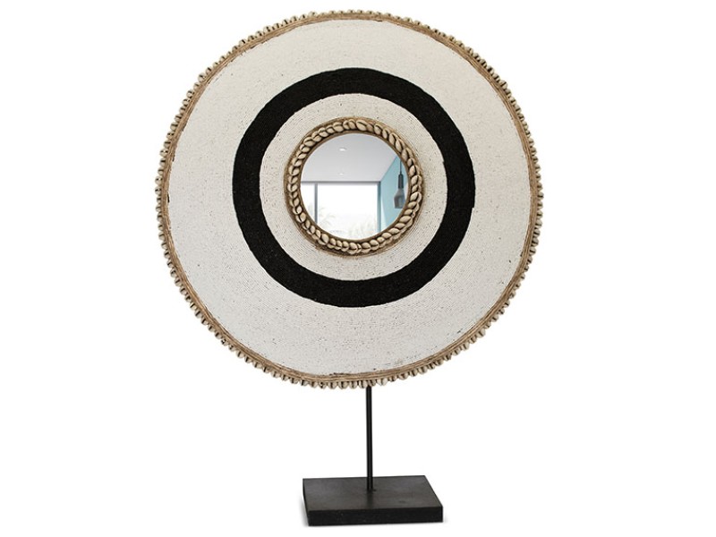 Beaded Shield Mirror White with Black Circle Beaded Shield Mirror White with Black Circle